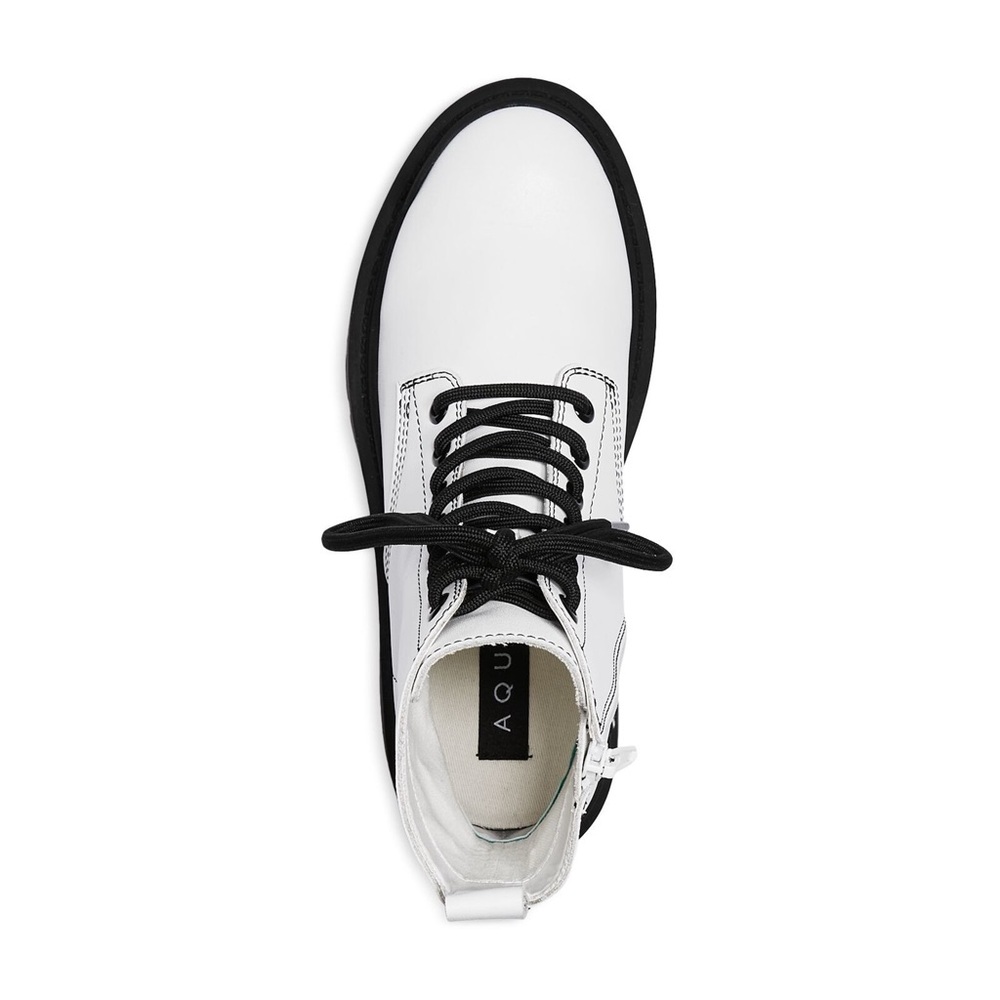 NEW Aqua White Leather Combat Boots - Picture 4 of 9